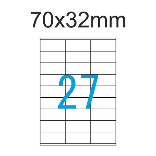 Weiße Etiketten 70x32 mm eckig 3x9 Aufkleber pro Blatt Luma Etiketten