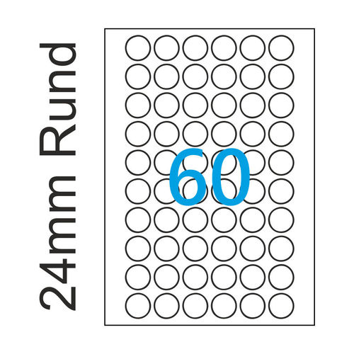 24mm runde Kores Etiketten 60 Aufkleber pro A4 Blatt Premium Qualität