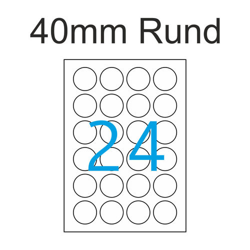 40mm Luma Etiketten Rund Weiß 24 runde Aufkleber pro A4 für Drucker