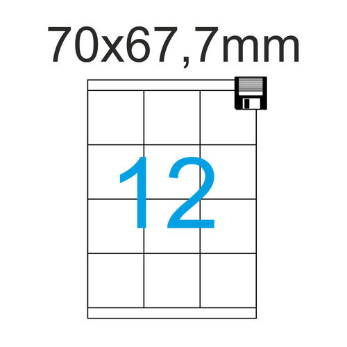 Weiße Etiketten 70x67,7 mm eckig 3x4 Aufkleber je Blatt Luma Etiketten