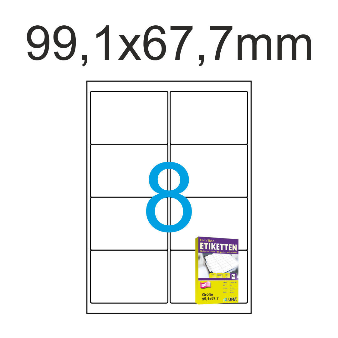 100 Blatt DIN A4 Etiketten Bögen weiß 99,1x67,7mm Klebetiketten