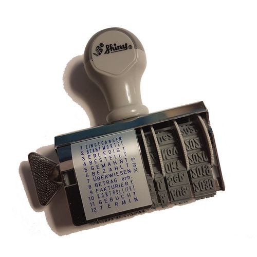 Shiny S-70 Drehstempel 12 Bürotexte mit Datum Stempel mit Lagertext