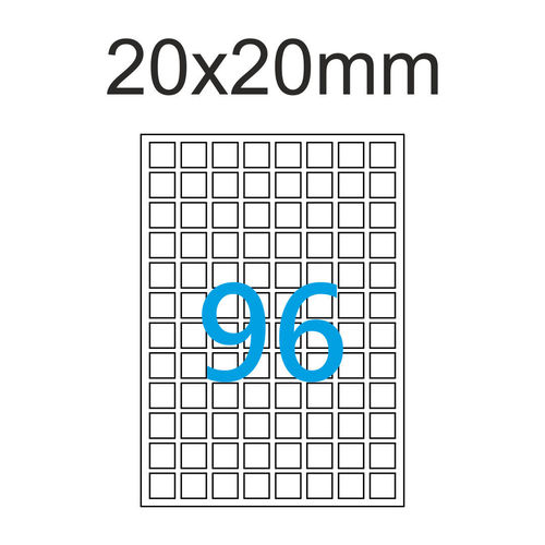 Etiketten 20x20mm weiß matt 96 quadratische Aufkleber pro Blatt A4